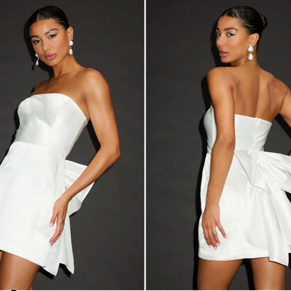 LULUS Bridal Bachelorette Engagement Bridal Shower Sexy Satin Strapless Mini - Picture 5 of 6